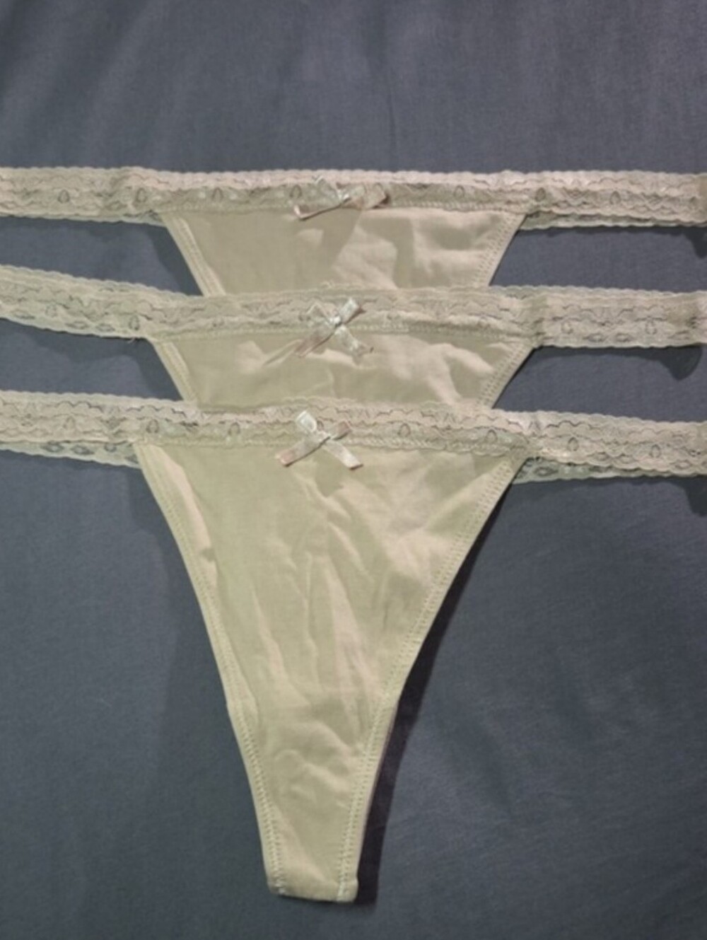 NWOT- Pact Organic- Lace-Trim Thong Panties - Cream(3pck)